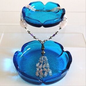 Triple Strand Rose Quartz Beaded Fringe Necklace